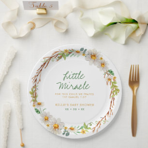 Assiettes En Carton Daisy Wreath Little Miracle Baby shower Scripture