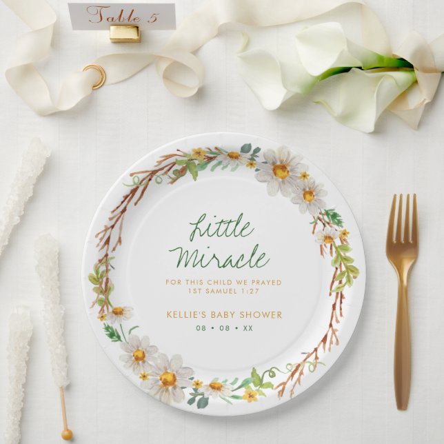 Assiettes En Carton Daisy Wreath Little Miracle Baby shower Scripture (Mariage)