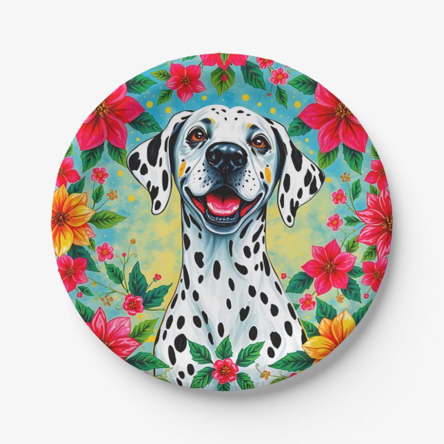 Assiettes En Carton DALMATION DE NOËL ~ Fleurs de chien ~ (Devant)