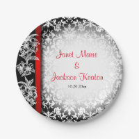 Damas Mariage moderne en blanc, noir et rouge