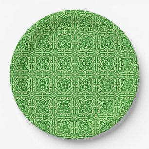 Assiettes En Carton Damas médiéval Fleur de lis, vert de pin foncé