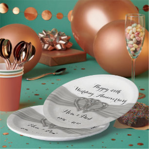 Assiettes En Carton Damask 25e anniversaire Mariage Plaques de papier
