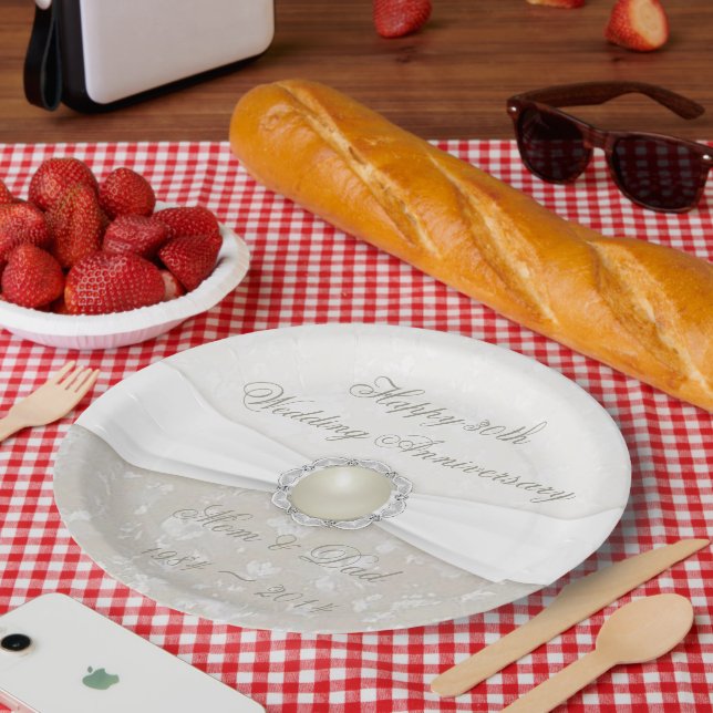 Assiettes En Carton Damask 30e anniversaire Mariage Plaque papier (Pique-nique)