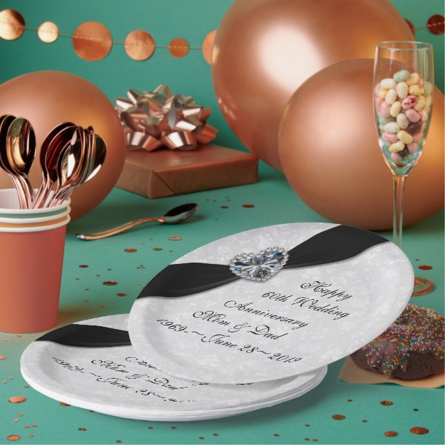 Assiettes En Carton Damask 60e anniversaire de Mariage (Multi)