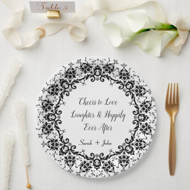 Assiettes En Carton Damask Cheers to Love Rires Occasion Mariage  (Mariage)