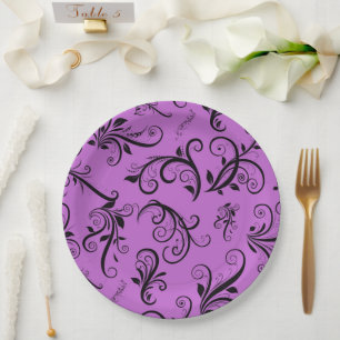 Assiettes En Carton Damask Patch, Purple Damask, Français Damask