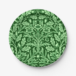Assiettes En Carton Damassé florale de Nouveau d'art, vert vert