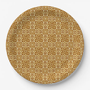 Assiettes En Carton Damassé médiéval Fleur-de-lis, cuivre et crème