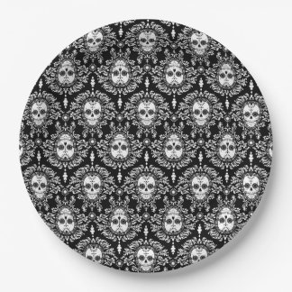 Assiettes En Carton Damassé morte - crânes chics de sucre