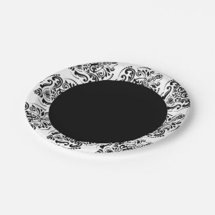 Assiettes En Carton Damassé noire et blanche chique