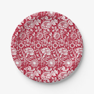 Assiettes En Carton Damassé, rouge et blanc d'oeillet de Nouveau d'ar