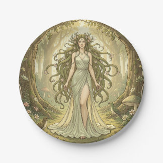 Assiettes En Carton Dame de fantaisie dans une forêt enchantée