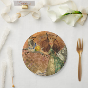 Assiettes En Carton Dame de la Renaissance Capricorne Fantaisie Vintag