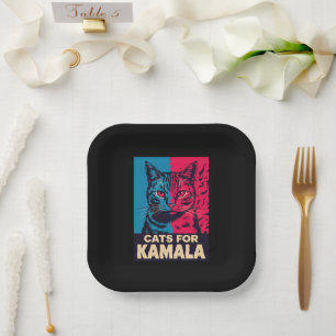 Assiettes En Carton Dame sans enfants et amatrice de chats vote Kamala