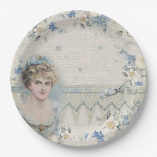 Assiettes En Carton Dame victorienne vintage shabby chic avec des fleu
