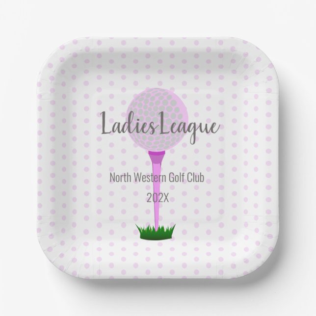 Assiettes En Carton Dames Golf League Pink Dot Carré Party Plaques (Recto)