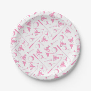 Assiettes En Carton Dames Golf Motif rose blanc Preppy Golf