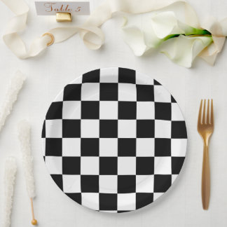 Assiettes En Carton Damier des années 50 Noir & Blanc Rétro