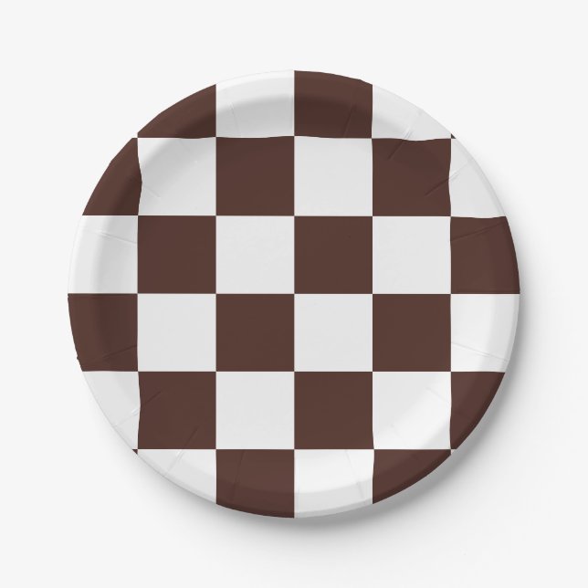 Assiettes En Carton Damier marron/blanc (Devant)