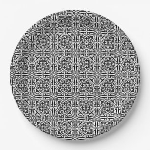 Assiettes En Carton Damier médiéval Fleur-de-lis, noir et blanc