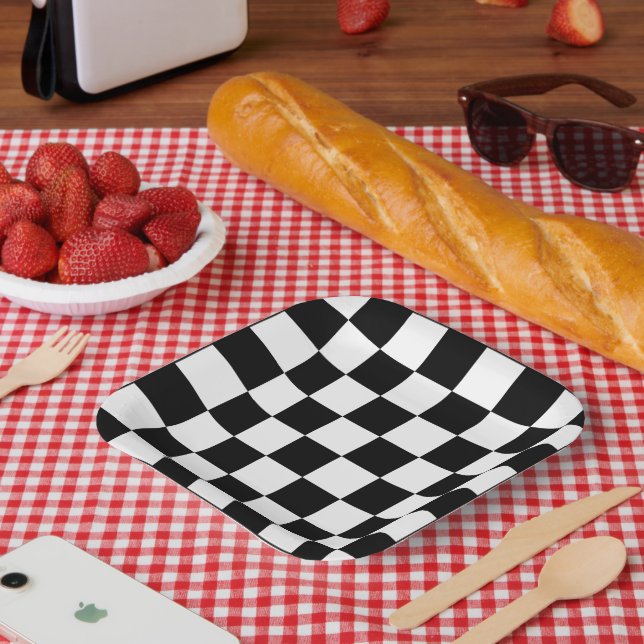 Assiettes En Carton Damier noir et blanc (Pique-nique)