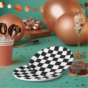 Assiettes En Carton Damier noir et blanc