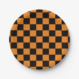 Assiettes En Carton Damier orange et noir