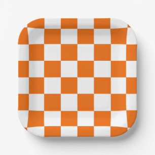 Assiettes En Carton Damier Sportif Orange Blanc Couleurs de l'équipe A