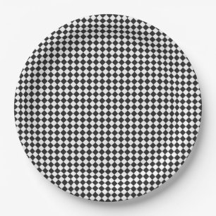 Assiettes En Carton Damier Voiture de course noire et blanche Sports a