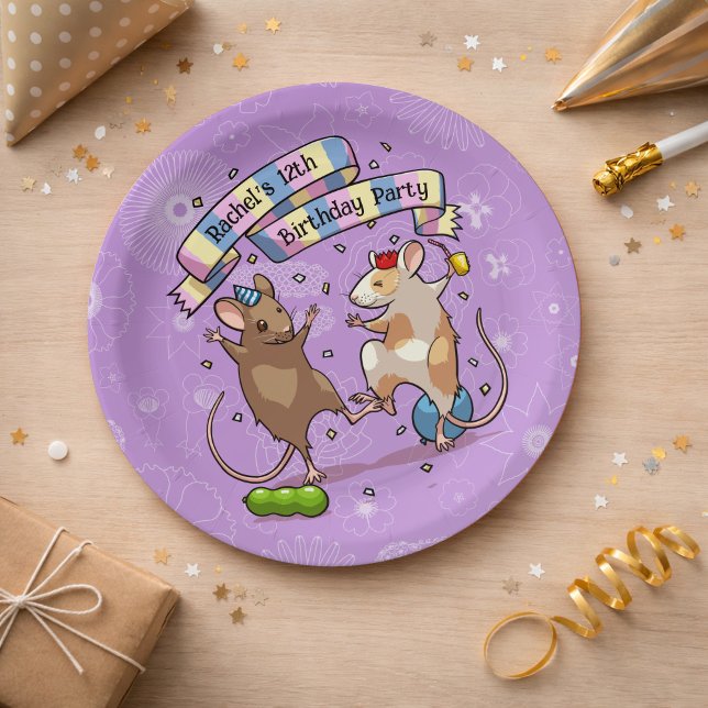 Assiettes En Carton Dancing Mice Ajouter Le Nom Joyeux Anniversaire Fê (Créateur téléchargé)