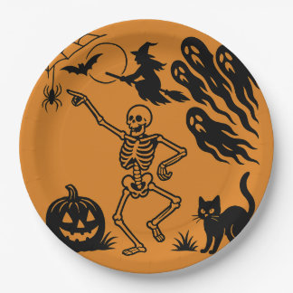 Assiettes En Carton Dancing Skeleton & Chat noir Plaque en papier Hall