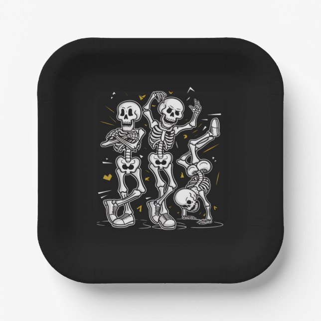 Assiettes En Carton Dancing Skeletons Dance Challenge Halloween (Recto)