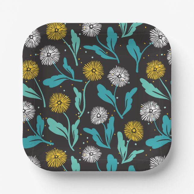 Assiettes En Carton Dandelion de printemps Fleurs et design Feuille (Recto)