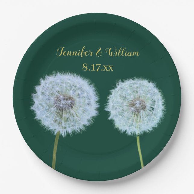 Assiettes En Carton Dandelions, Dandelion Horloges Vert Personnalisé (Devant)
