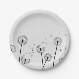 Assiettes En Carton Dandelions Fleurs Pappus Spores Gris