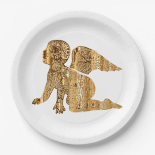 Assiettes En Carton D'ange blanc d'or brillant élégant divinement