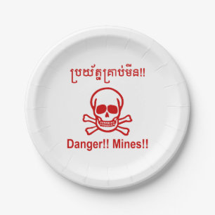 Assiettes En Carton Danger ! ! Les mines ! ! SYMBOLE ☠ Cambodgien Khme