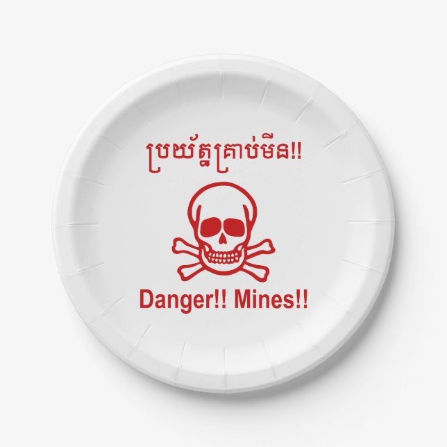 Assiettes En Carton Danger ! ! Les mines ! ! SYMBOLE ☠ Cambodgien Khme (Devant)