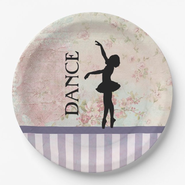 Assiettes En Carton Danse - Ballerina Silhouette sur Arrière - plan Vi (Devant)