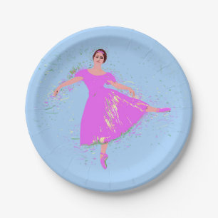Assiettes En Carton Danse de Ballerina en Robe Rose Magenta