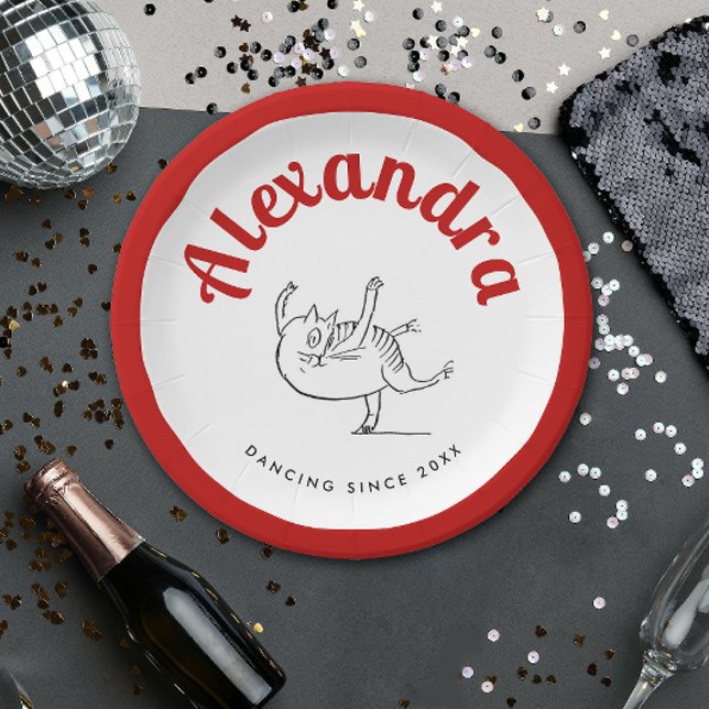 Assiettes En Carton Danse Fun Chat Rouge Et Blanc Ballerina Edward Lea (Créateur téléchargé)