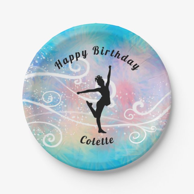 Assiettes En Carton Danse Joyeux Anniversaire Personnalisé Swirl Plaqu (Devant)