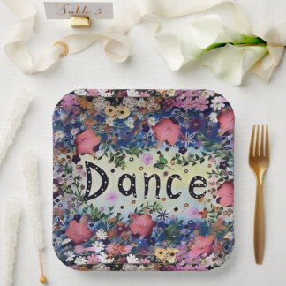 Assiettes En Carton DANSE Polka Dot Floral en rose et bleu