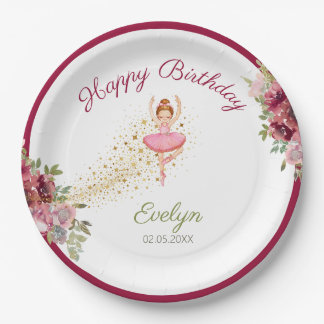 Assiettes En Carton Danseur Ballerina| Ballet Floral Rose Anniversaire