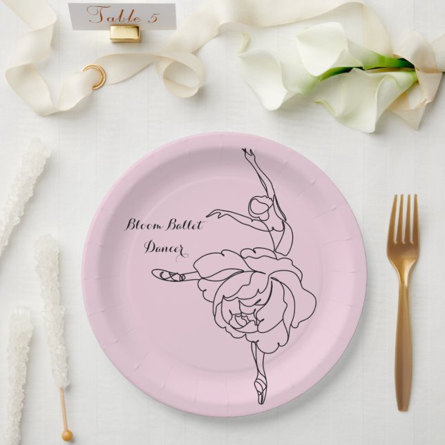 Assiettes En Carton Danseur Ballet Fleur Avec Touche Florale Customisé (Mariage)