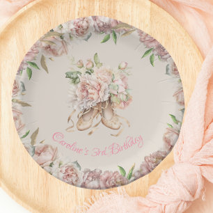 Assiettes En Carton Danseur de ballet rose Floral Anniversaire