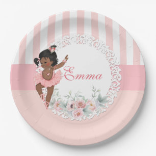 Assiettes En Carton Danseuse de ballet rose tutu rayures fleurs dentel