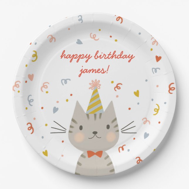Assiettes En Carton Dapper Kitty fête d'anniversaire (Devant)