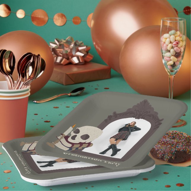 Assiettes En Carton Dark Academia Photo Graduation Party (Multi)