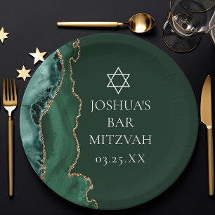 Assiettes En Carton Dark Green Gold Agate Bar Mitzvah Party